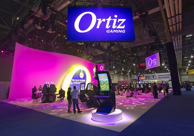 The Ortiz Gaming booth is shown during the Global Gaming Exposition (G2E) at the Sands Expo Center Thursday, Oct. 2, 2014.
