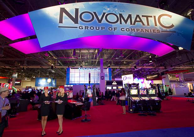 The Novomatic booth is shown during the Global Gaming Exposition (G2E) at the Sands Expo Center Thursday, Oct. 2, 2014.