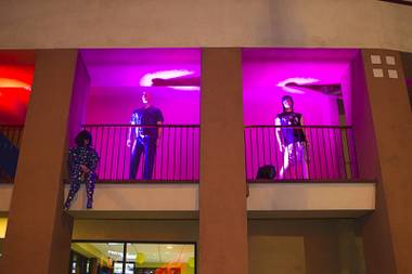 Mannequins are shown on a balcony of the City Center Motel during the Life is Beautiful music festival in downtown Las Vegas Sunday, Oct. 26,&nbsp;2014.