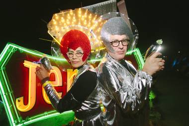 Some intergalactic guests joined the festivities at the Neon Museum’s Boneyard Bash Carnival Sideshow on October 31, 2014.