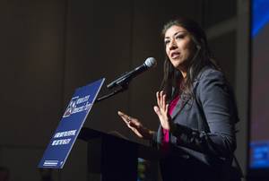 Lt. Governor candidate Lucy Flores gives a concession speech during an election night party for Democrats at the MGM Grand Tuesday, November 4, 2014.