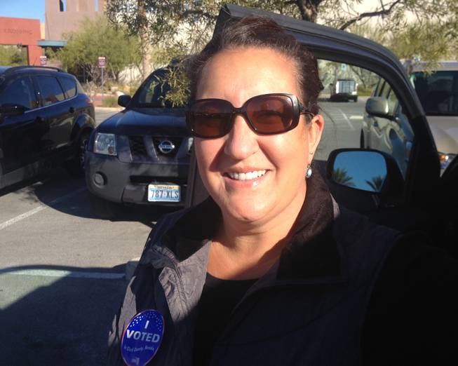 Voter Lynda Stritof, 48, outside the Crossing Church polling site on Election Day on Nov. 4, 2014.