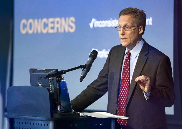 Mark Muro, Washington director of Brookings Mountain West, speaks during "Cracking the Code on STEM:  A People Strategy For Nevada's Economy" at the Innevation Center Wednesday, Nov. 12, 2014. Representatives from the Brookings Mountain West discussed a report regarding the STEM (science, technology, engineering, and mathematics) economy and education in Nevada.