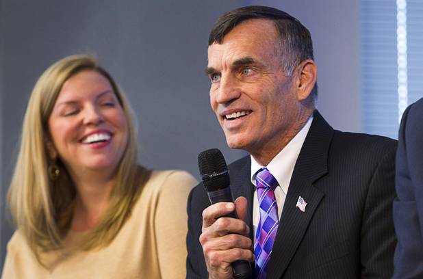 Allison Serafin, shown in this November 2014 file photo with Mike Kazmierski, president/CEO of the Economic Development Authority of Western Nevada, served three years on the Nevada State Board of Education before leaving to operate an organization that recruits charter schools to Nevada and helps them set up operations. Serafin's organization, Opportunity 180, focuses on bringing high-quality, not-for-profit charter schools to Clark County. 