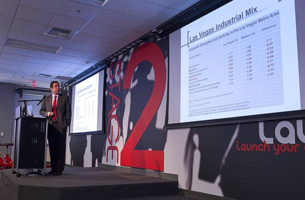 Robert Lang, UNLV director of Brookings Mountain West and executive director of the Lincy Institute, speaks during "Cracking the Code on STEM:  A People Strategy For Nevada's Economy" at the Innevation Center Wednesday, Nov. 12, 2014. Representatives from the Brookings Mountain West discussed a report regarding the STEM (science, technology, engineering, and mathematics) economy and education in Nevada. 