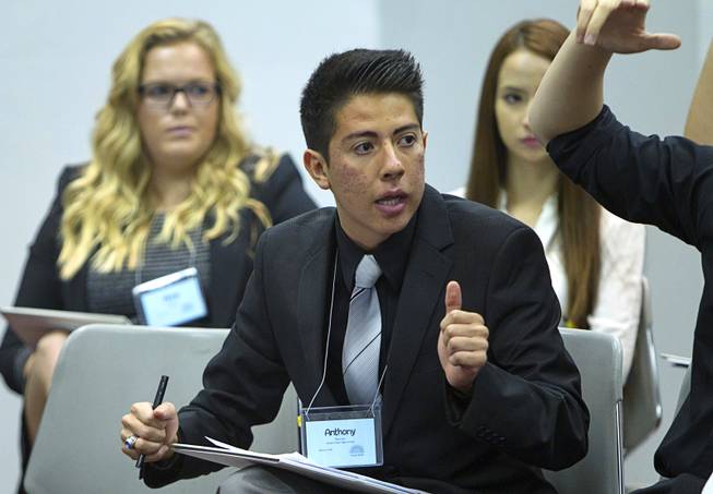 Anthony Martinez of Desert Oasis High School gives his opinion on marijuana legalization during the 58th annual Las Vegas Sun Youth Forum at the Las Vegas Convention Center Thursday, Nov. 13, 2014.