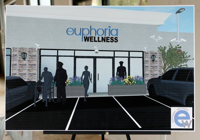 An exterior schematic of Euphoria Wellness, opening soon as a medical marijuana dispensary, during an open house Wednesday, Nov. 19, 2014, in Las Vegas.