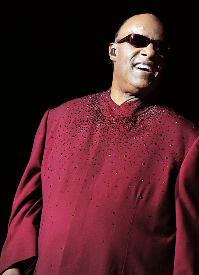 Stevie Wonder, shown performing in the "Songs in the Key of Life" tour at the MGM Grand Garden Arena on Saturday, Nov. 29, 2014.