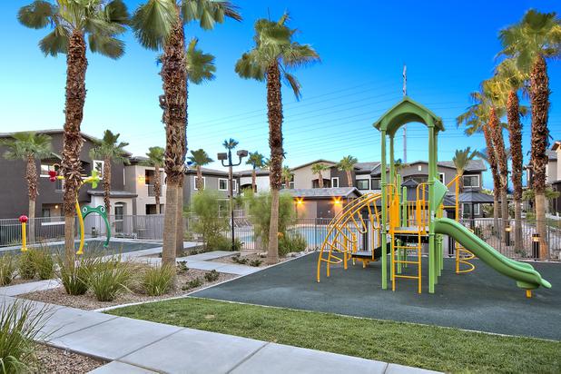 An exterior view of a model home at Domain apartment complex, 831 Coronado Center Drive, in Henderson.