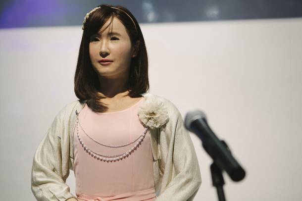 ChihiraAico, a robot created by Toshiba at CES 2015 in the Las Vegas Convention Center on Wednesday, January 7, 2015.
