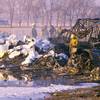 In this Jan. 21, 1985, file photo, firefighters water down the wreckage of a Galaxy Airliner that crashed shortly after 1 a.m., killing all but one person aboard in Reno.