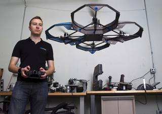 Greg Friesmuth, CEO/founder, flies the Qua.R.K. (Quad Rotor Research Kit) drone at SkyWorks, a company producing research drones, in Henderson Monday, Jan. 26, 2015.