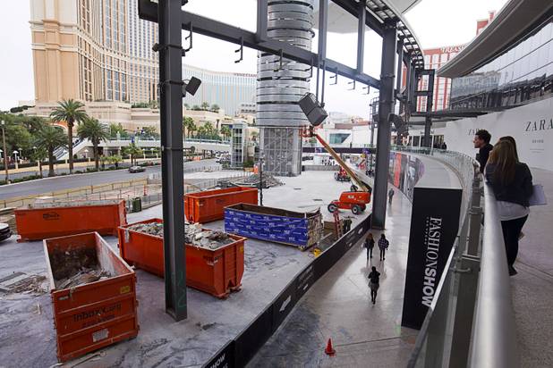 Renovation work is underway at the Fashion Show Mall Thursday, Jan. 29, 2015. The redevelopment  includes a 22,000 square-foot addition with five new restaurants on the front of the shopping center facing Las Vegas Boulevard.