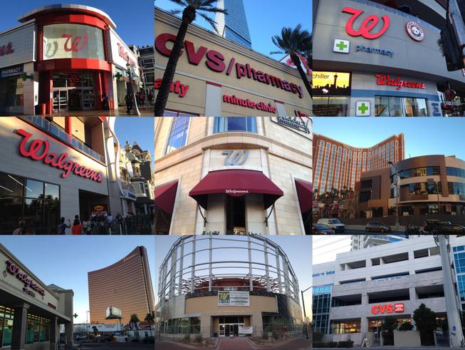 A composite of pharmacies on the Las Vegas Strip.