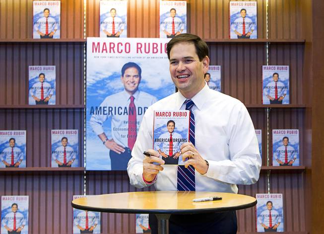 U.S. Sen. Marco Rubio (R-Fla.) arrives for a book signing event during his "American Dreams" book tour at the Barnes & Noble book store on North Rainbow Boulevard Wednesday, Feb. 18, 2015.
