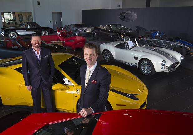 Ken Tangen, left, and Ryan Hamilton pose at Celebrity Cars Las Vegas Wednesday, March 4, 2015. The company recently moved from a showroom at the Palazzo to a new 20,000 sq. ft. showroom at 7770 Dean Martin Drive.
