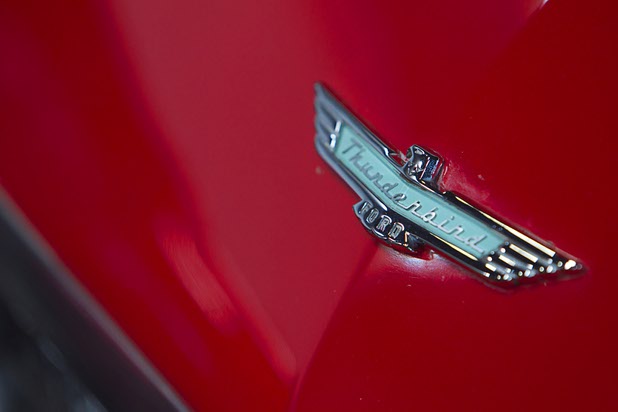 An badge is shown on a classic Ford Thunderbird at Celebrity Cars Las Vegas Wednesday, March 4, 2015. The company recently moved from a showroom at the Palazzo to a new 20,000 sq. ft. showroom at 7770 Dean Martin Drive.