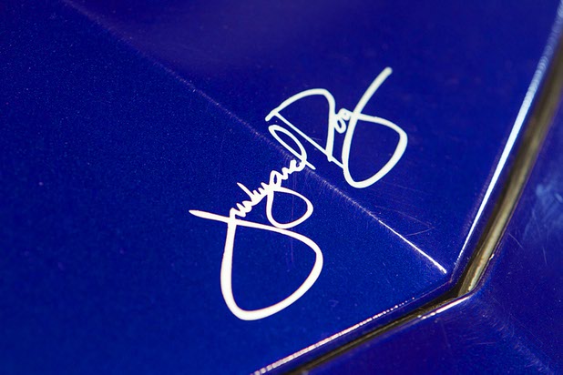 The signature of former NBA player Jerome "Junk Yard Dog" Williams adorns the hood of a customized 2010 JYD Signature Series Chevrolet Camaro SS at Celebrity Cars Las Vegas Wednesday, March 4, 2015. The company recently moved from a showroom at the Palazzo to a new 20,000 sq. ft. showroom at 7770 Dean Martin Drive.