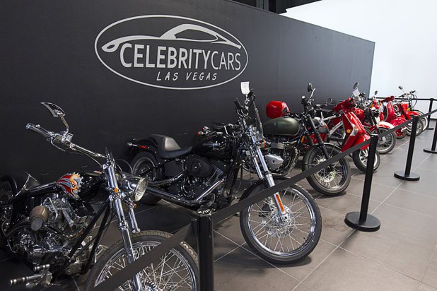 Motorcycles and scooters are displayed at Celebrity Cars Las Vegas Wednesday, March 4, 2015. The company recently moved from a showroom at the Palazzo to a new 20,000 sq. ft. showroom at 7770 Dean Martin Drive.
