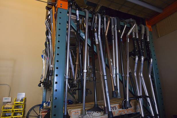 Canes are shown in the the Foundation Assisting Seniors' storage warehouse in Sun City Anthem Tuesday, March 10, 2015. The nonprofit organization is dedicated to improving the quality of life for seniors.