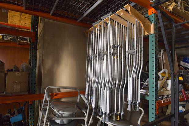 Crutches are shown in the the Foundation Assisting Seniors' storage warehouse in Sun City Anthem Tuesday, March 10, 2015. The nonprofit organization is dedicated to improving the quality of life for seniors.