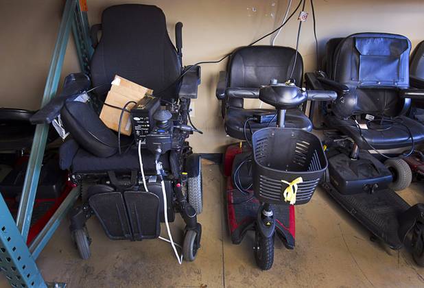 Motorized scooters are shown in the the Foundation Assisting Seniors' storage warehouse in Sun City Anthem Tuesday, March 10, 2015. The nonprofit organization is dedicated to improving the quality of life for seniors.