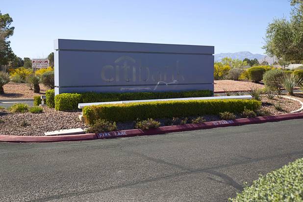A monument sign is shown at the entrance to Citibank's former credit-card processing center, 8725 W. Sahara Ave., Tuesday, March 10, 2015. The building is empty for the first time in three decades.