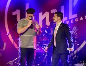 “Divas” night at “Mondays Dark” hosted by Mark Shunock, right, with Joey Fatone, benefiting Dress for Success on Monday, March 16, 2015, in Vinyl at the Hard Rock Hotel.