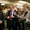(From right) Mayor Carolyn Goodman begins to celebrate on election night joined by campaign managers Tom Letizia and Bradley Mayer during a party at her  headquarters as Stavros Anthony is falling behind on votes Tuesday, April, 7, 2015.