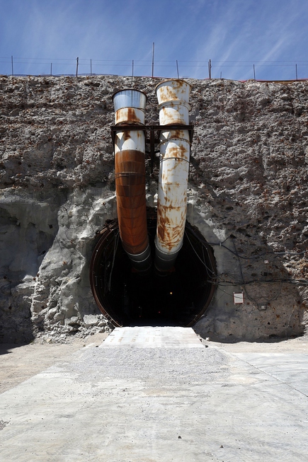 The south portal of Yucca Mountain is seen during a ...