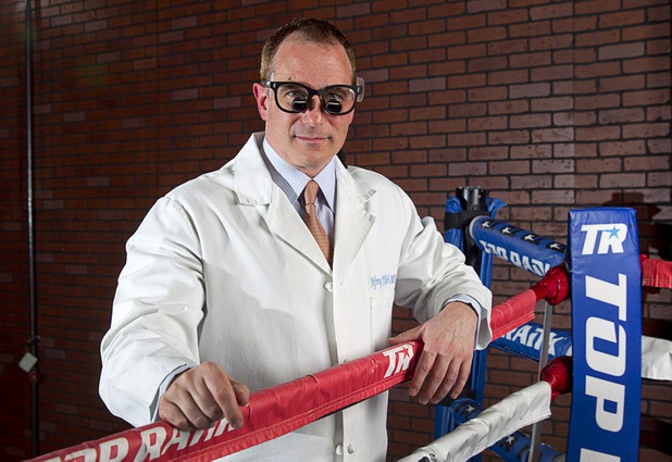 Plastic surgeon Dr. Jeffrey Roth volunteers with Top Rank Boxing, taking care of fighters who need stitches after boxing matches. 
