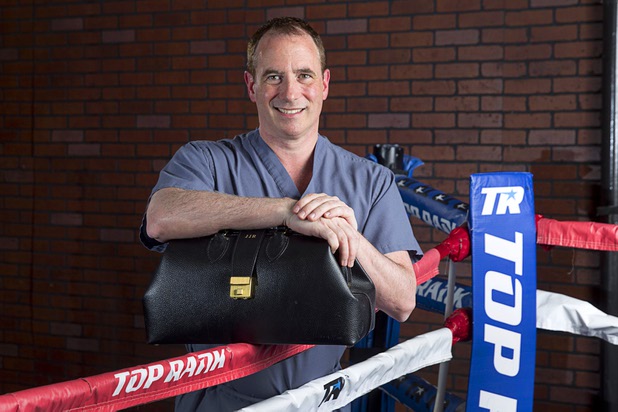 Plastic surgeon Dr. Jeffrey Roth, of Las Vegas Plastic Surgery Inc., poses in Top Rank Gym Tuesday, April 21, 2015. Roth uses his skills to take care of fighters who suffer injuries during boxing matches.   ..