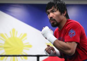 April 21, 2015, Hollywood,Calif. ---  "11 DAYS OUT" ---  Manny Pacquiao trains with trainer Freddie Roach and assistant Marvin Somodio , Monday at the Wild Card Boxing Club as he prepares for his upcoming welterweight unification fight against Floyd Mayweather..   ---   Photo Credit : Chris Farina - Top Rank - copyright 2015