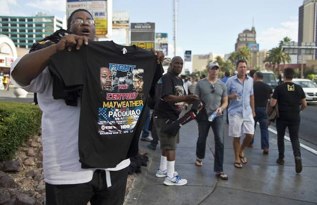 Lots of deals can be had for merchandise outside MGM Grand on Saturday, May 2, 2015, before the Floyd Mayweather Jr. vs. Manny Pacquiao fight.