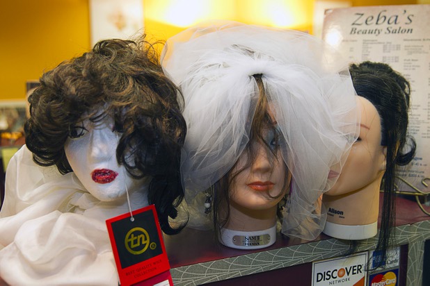 3:50 p.m. - Wig heads are ready to be packed at Zeba's Beauty Salon in the Riviera Sunday, May 3, 2015.  STEVE MARCUS