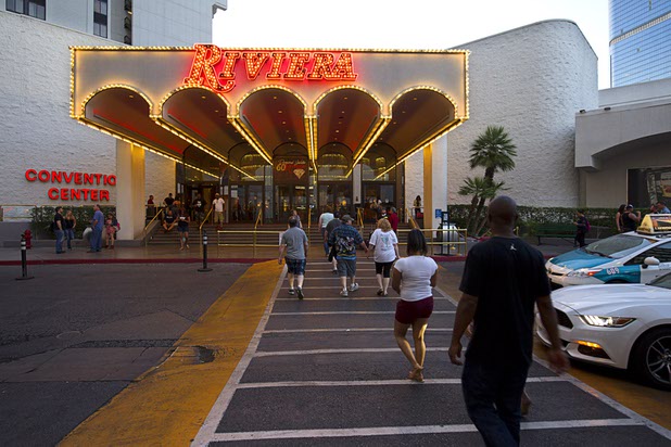 5:56 p.m. - People head into the Riviera from the self-parking garage Sunday, May 3, 2015.  STEVE MARCUS