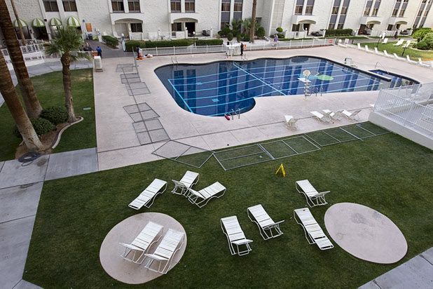 9:35 a.m. - The pool is ready to be fenced off at the Riviera Monday, May 4, 2015. 