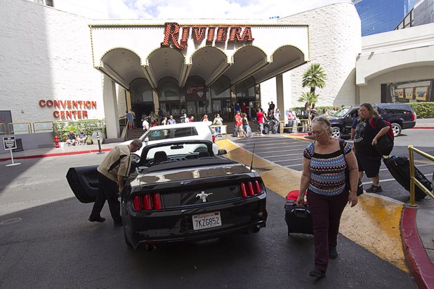 10:41 a.m. - Guests pick up their car from a valet attendant at the Riviera Monday, May 4, 2015.  STEVE MARCUS