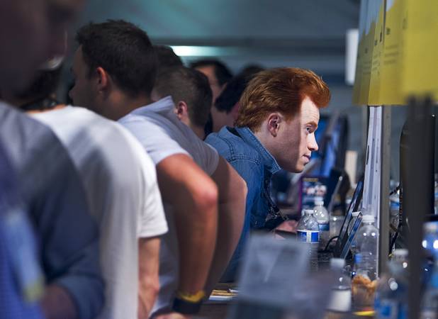 Timothy Antos of Kokoon Technology attends the Collision technology conference at the World Market Center Pavilions Wednesday, May 6, 2015. Kokoon showed off a headphones App that monitors sleep patterns and sends the information to a smartphone in order to improve sleep over time.