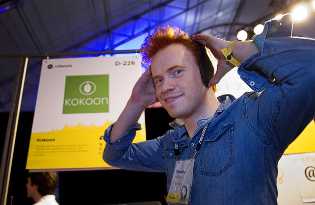 Timothy Antos of Kokoon Technology shows off a headphone App during the Collision technology conference at the World Market Center Pavilions Wednesday, May 6, 2015. The App monitors sleep patterns and sends the information to a smartphone in order to improve sleep over time.