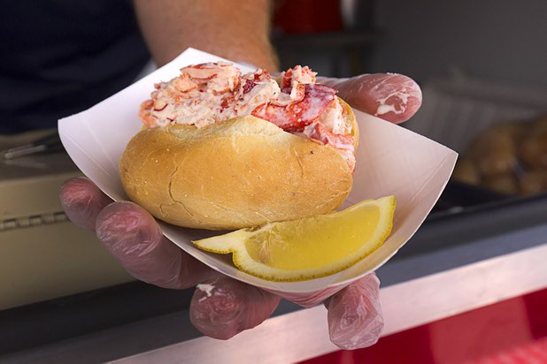 A lobster roll is displayed at the Ipswich Clambake food truck during the Collision technology conference at the World Market Center Pavilions Wednesday, May 6, 2015.