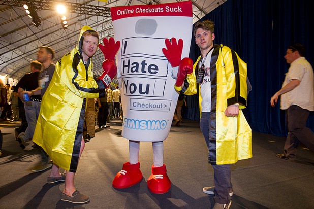 James McLaughlin, left, Al Mackin, center, and Tom New of Formisimo pose during the Collision technology conference at the World Market Center Pavilions Wednesday, May 6, 2015. Formisimo is a UK-based company that provides analytics for online forms and checkouts, New said.