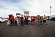 Demonstrators attend a May Day rally and march in Downtown Las Vegas on May 1, 2015.
