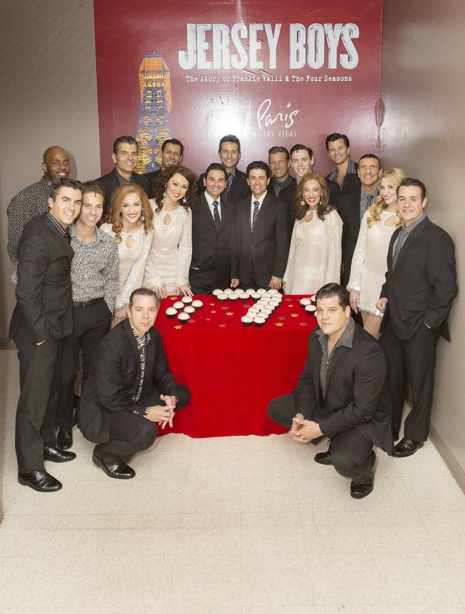 “Jersey Boys” cast members celebrate their seventh anniversary at Paris Las Vegas.