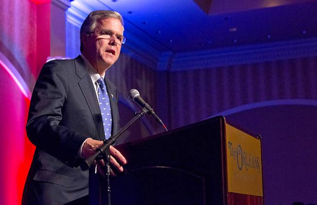 Former Florida Gov. Jeb Bush speaks during a Clark County Republican Party Lincoln Day Dinner at the Orleans Wednesday, May 13, 2015.