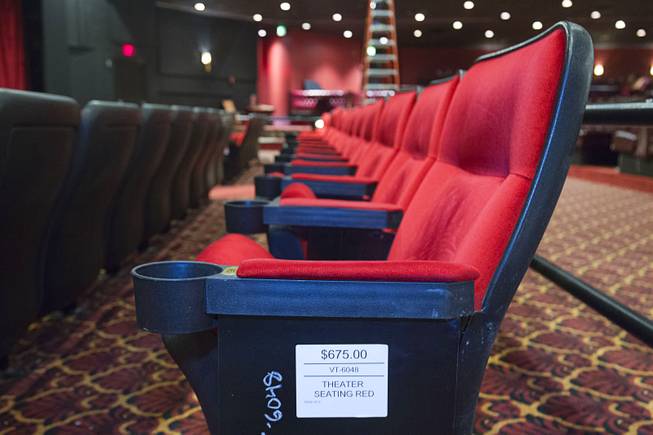A row of seats ($675.00) is shown in the Versailles Theater  during the first day of a liquidation sale at the Riviera Thursday, May 14, 2015.