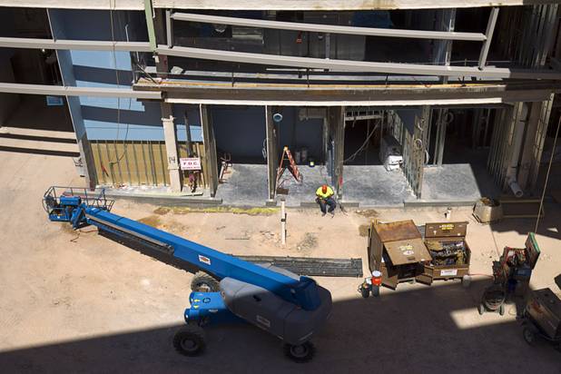 Work continues on the Las Vegas Arena before a topping off ceremony Wednesday, May 27, 2015. Representatives from MGM Resorts International and AEG, contractors Hunt-Penta and elected officials were on hand to celebrate the installation of the arena's final steel beam. The $375 million arena is scheduled to open in Spring 2016.