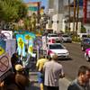 Taxi cab drivers gather on the Strip in front of Caesars Palace to protest Uber, the competing ride sharing program trying to break into the Las Vegas market on Friday, May 29, 2015. 