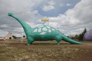 A brontosaurus slide at Bedrock City in Williams, Arizona on March 25, 2015.