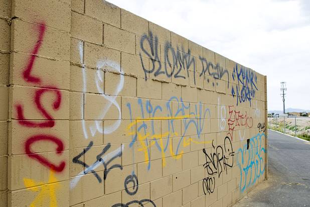 Graffiti is shown along the Las Vegas Wash channel near Pecos Road and Lake Mead Boulevard Tuesday, June 9, 2015.